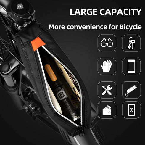 Waterproof Bike Top Tube Bag, Front Frame Pouch for Road Mountain Bicycle Outdoor Cycling Travel