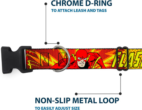 Buckle-Down Plastic Clip Collar - The Flash BOOM-KABOOM!, 1.5" Wide, Fits 18-32" Neck, Large