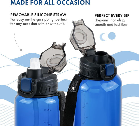 GRANDTIES Sports Tritan Plastic Water Bottle with Straw - Leakproof BPA Free Travel Bottle for Gym, Outdoor, Fitness
