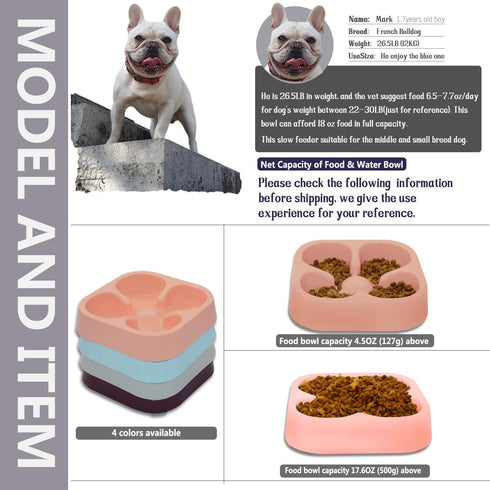 Healthy Slow Feeding Dog Bowl for French Bulldog - No Choking Dog Cat Food Water Bowl with Four-Leaf Clover Pattern
