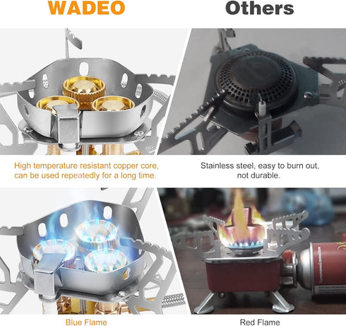 WADEO 6800W Windproof Camping Gas Stove with Piezo Ignition, 1LB Propane Tank Adapter for Outdoor Cooking and Hiking