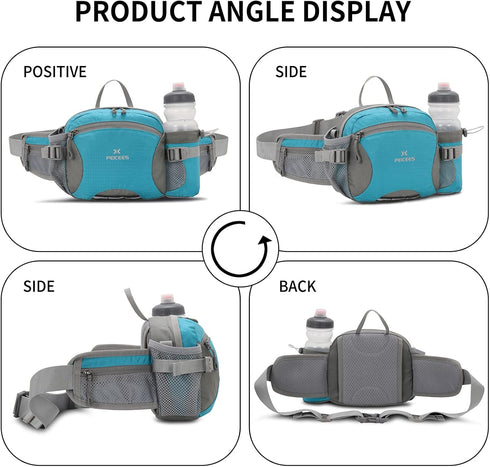 Peicees Large Hiking Fanny Pack Waist Bag for Men Women Water Resistant with Bottle Holder (Bottle Not Included)