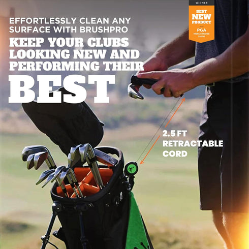 Frogger BrushPro Golf Club Cleaner with Ergonomic Grip, 2.5 ft. Retractable Cord, Sturdy Brush for Golfers