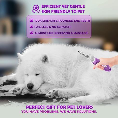 Dematting Undercoat Rake Comb for Dogs & Cats - 2.5-In Stainless Steel Safety Blades for Removing Mats & Tangles