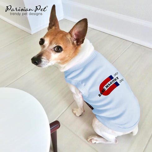 Parisian Pet Dog Tshirt - Blue “Babe Magnet” Embroidered Tank Top, Lightweight Cotton Tee for Small Dogs