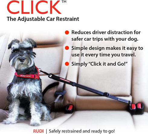 CLICK Dog Seat Belt for Car by EzyDog - Adjustable Heavy Duty Nylon Attachment
