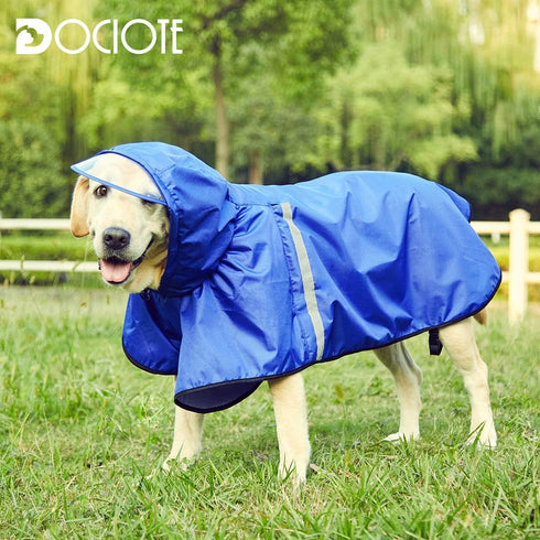 Dog Raincoat for Large Dogs, Adjustable Belly Strap Rain Jacket with Leash Hole - Waterproof Lightweight Breathable