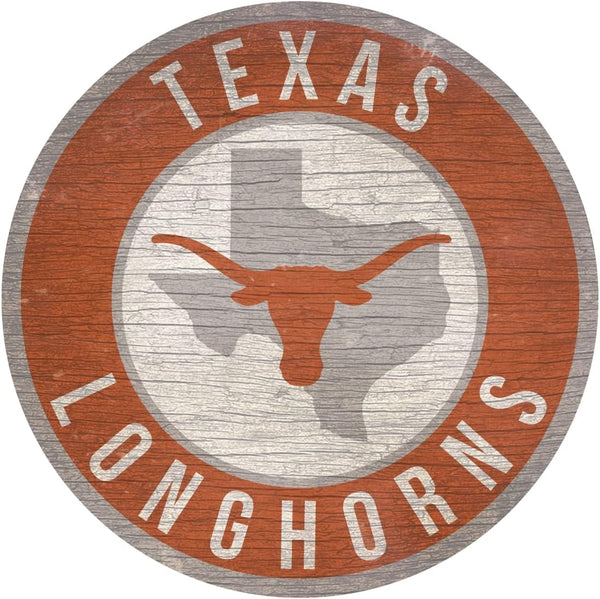 Wood Texas Longhorns Sign 12 Inch Round State Design