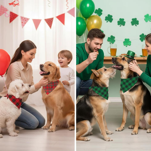 Shyyween 100 Pets(25.6 17.7 17.7 Inch) Pcs St. Patrick's & Mother's Day Dog Bandanas Bulk Red & Green Plaid Bandanas