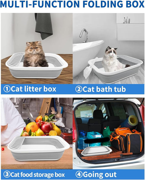 17.7"13.4" BNOSDM Collapsible Small Cat Litter Box for Kittens Open Potty Pan Foldable Cat Toilet with Scoop Senior