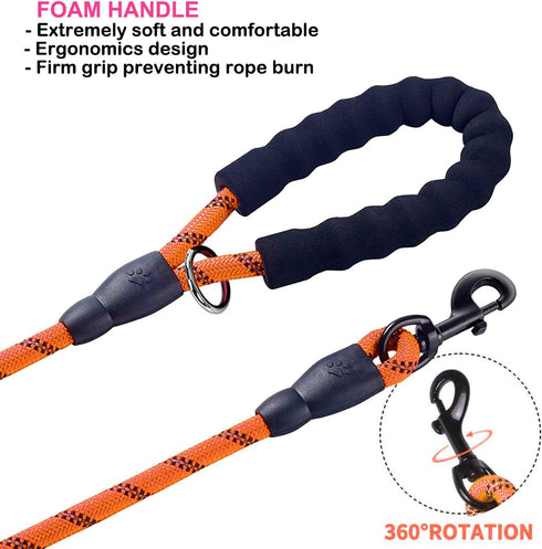 Dog Leash, 5 FT Heavy Duty Double Handle Leash with Comfortable Padded and Reflective Rope for All Dog Sizes