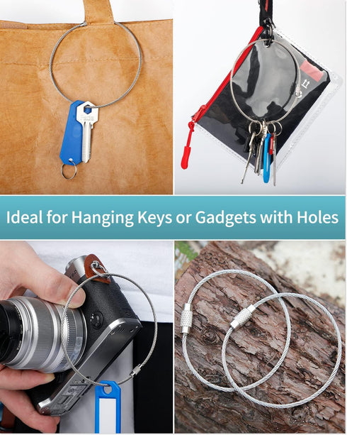 Pawfly Large Stainless Steel Wire Keychain Cable, 5 Inch/10 Inch, Available in 20/50/100 Pack