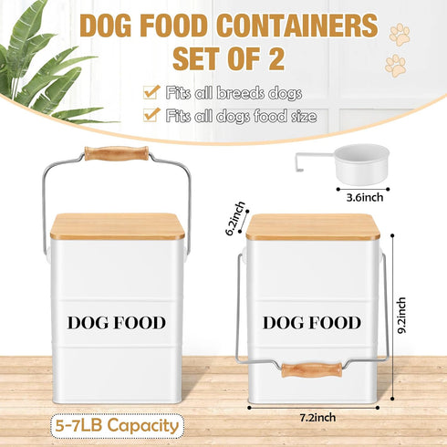 2 10-14 Lbs (50 Counter(White) Tioncy Pcs Metal Dog Food Storage Containers Total Cup) Capacity, Airtight Pet Food