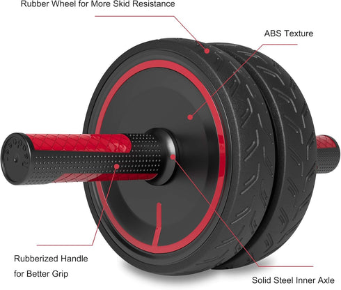 Readaeer Ab Roller Wheel with Metal Handle, Knee Pad, Black & Red, Home Gym Fitness Equipment