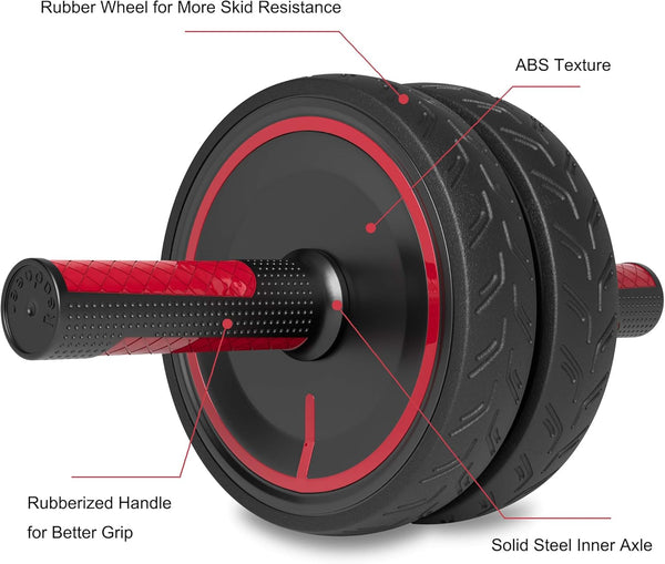 Readaeer Ab Roller Wheel with Metal Handle, Knee Pad, Black & Red, Home Gym Fitness Equipment