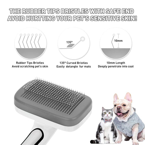 Dogs Cats Self Cleaning Slicker Brush for Shedding & Grooming - Remove Loose Undercoat, Knots, Mats - Grey