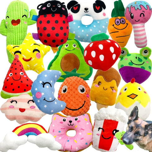 Jalousie 18 Pack Dog Squeaky Toys - Cute Stuffed Pet Plush Puppy Chew for Small Medium Pets - Bulk