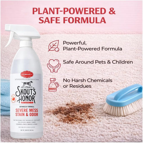 35 oz SKOUT'S HONOR Severe Mess Stain & Odor Eliminator, Powerful Stain Remover and Carpet Cleaner for Tough Dog
