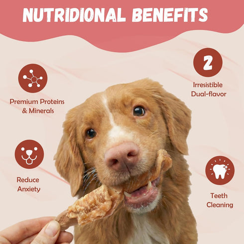 10.6 oz Pawmate Dog Treats Chicken Wrapped Peanut Butter Biscuit Sticks, Grain Free Rawhide Free Dog Chews, Healthy