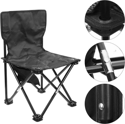 Alasum Portable Folding Outdoor Chair with Carry Bag, Small Gray Stripe Camping and Fishing Seat, Lightweight Portable