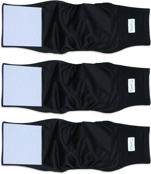 Teamoy 3 Pack Male Dog Diaper Wrap - Washable Puppy Belly Bands, Super-Absorbent, Comfortable, Black
