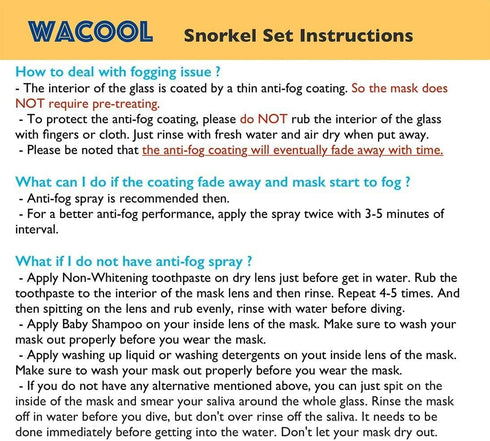 WACOOL Snorkeling Snorkel Diving Scuba Package Set Gear for Kids Youth Junior with Anti-Fog Coated Glass