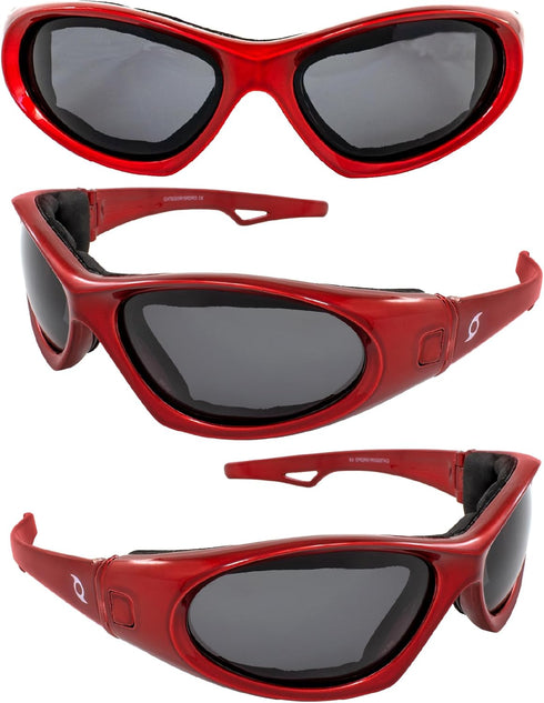 Hurricane Eyewear Category-5 Jet Ski Water-Sport Goggles - Red Floating Sunglasses with Polarized Smoke Lens
