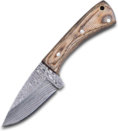 YA FORGE-7-inch hunting knife, Hand-forged Damascus Steel Survival Knife, Pakka wood Handel with Trapper pins bowie knife, 3-inch Fixed Blade with Leather Sheath for Camping, Hiking, Survival, tatical by YA FORGE