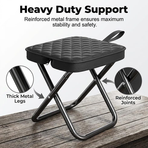 Backpack Foldable Stool Portable Folding Chair for Adults, Collapsible Camping Stool with Carry Strap & Storage Pouch