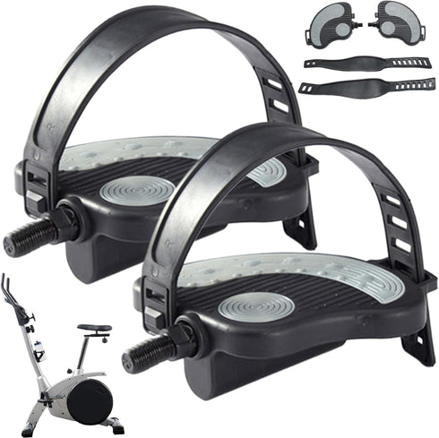 CurcKua 2Pcs 1/2 Exercise Bike Pedals Long Shaft Stationary Bike Pedals with Adjustable Strap Non-slip Universal