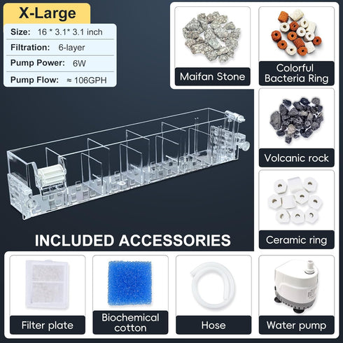 Premium Multi-Layer Aquarium Filter for 5 to 30 Gallon Fish Tanks, Low-Noise Operation