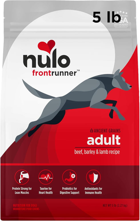 Nulo Frontrunner All Breed Adult Premium Natural Dry Kibble Dog Food, Beef Barley Lamb, 5 lb Bag
