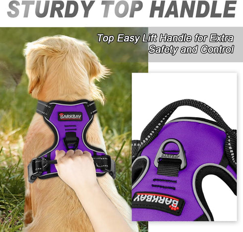 BARKBAY No Pull Dog Harness, Front Clip Heavy Duty Reflective Easy Control Handle for Large Dogs (Purple, S)