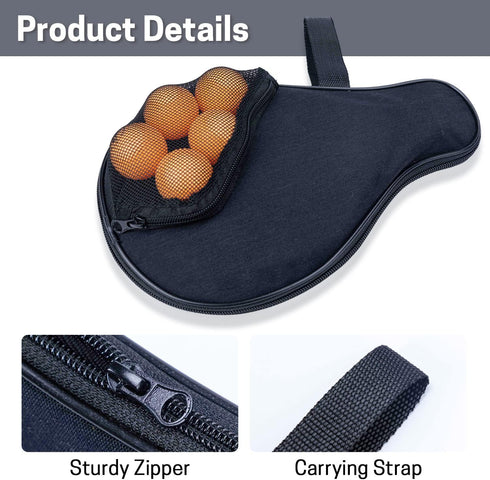 VISEMAN Table Tennis Racket Cover, Portable Waterproof Table Tennis Bat Bag to Hold 2 Paddles and 5 Balls