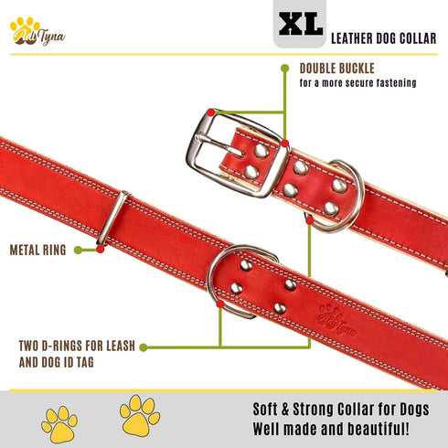 ADITYNA Heavy-Duty Premium Leather Dog Collar for Extra-Large Dogs - Padded Soft Genuine Leather