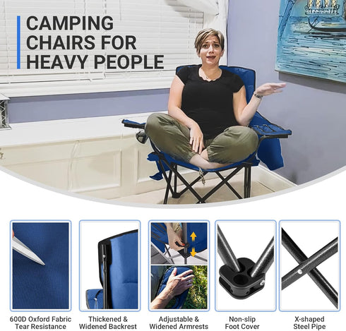 KingCamp Heavy Duty Oversized Comfy Folding Outdoor Portable Lawn Adults Bag Chair with Cooler for Outside Camp