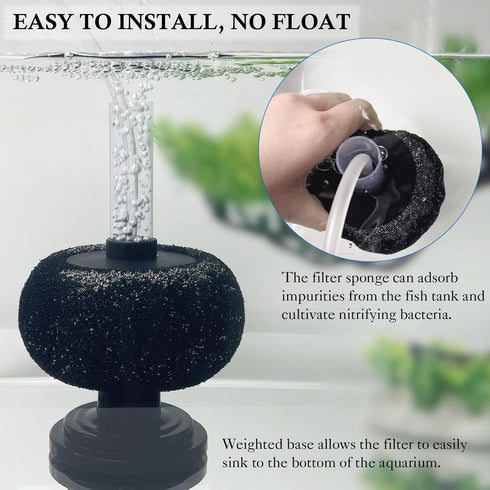 HITOP 7in Aquarium Bio Sponge Filter for 5-40 Gallon Fish Tanks, Quiet Air-Powered Filter for Betta, Shrimp, Fry