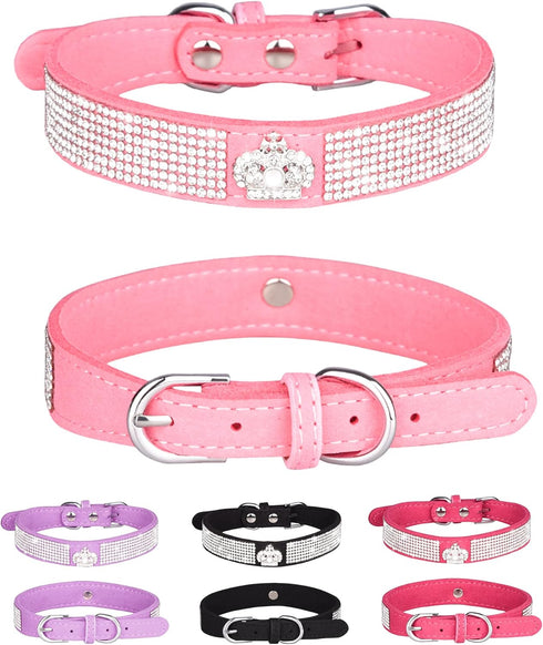 Bling Dog Collar for Small Medium Large Dogs, Adjustable Crown Rhinestone Collars for Girl and Boy Dogs (S, Pink)