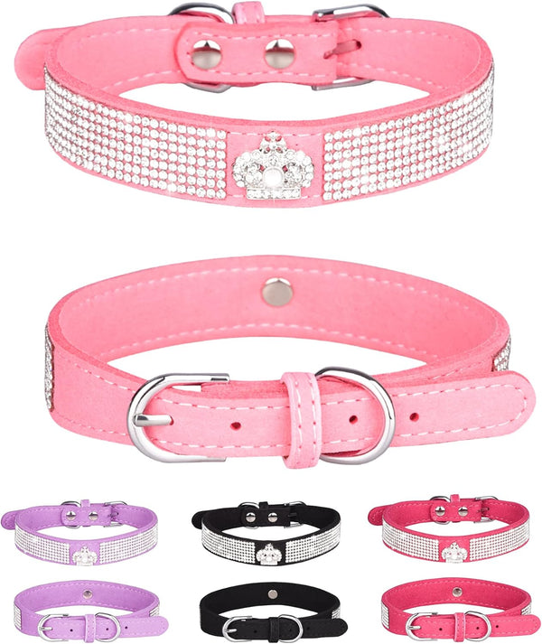 Bling Dog Collar for Small Medium Large Dogs, Adjustable Crown Rhinestone Collars for Girl and Boy Dogs (S, Pink)