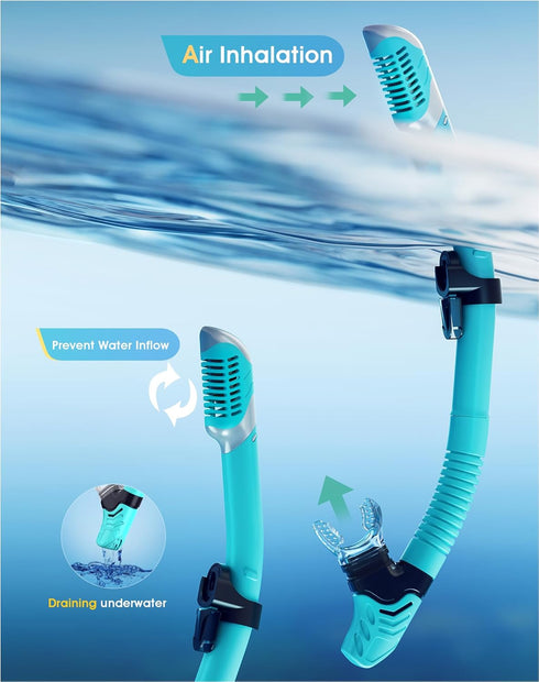 Snorkeling Gear for Adults, Dry-Top Snorkel Set with 180° Panoramic Diving Mask for Swimming