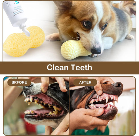 Squeaky Dog Toys Interactive - 2 PCS Peanut Shape Teeth-Cleaning Chew Toy for Medium, Large & Small Breeds