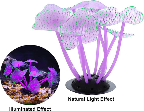 VOCOSTE Soft Silicone Glowing Aquarium Mushroom Coral, Fluorescence Aquatic Artificial Coral for Fish Tank Decoration