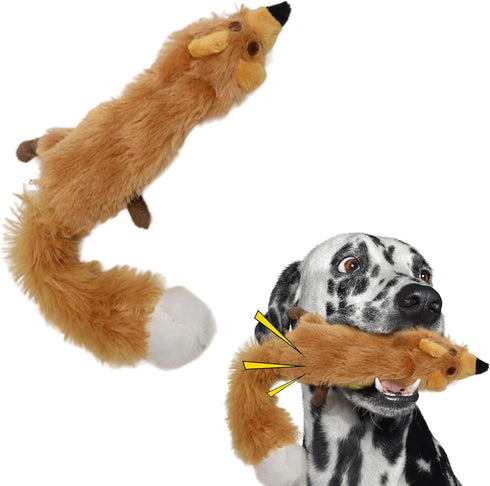 SPOT Skinneeez Stuffless Dog Toy with Squeaker - Tug-of-War Toy for Small and Large Breeds, Fox Design
