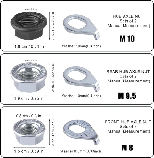 SAVITA 12pcs Bike Wheel Axle Nut and Bicycle Hub Safety Washer Kit, Carbon Steel M8/M9.5/M10 Bicycle Hub Flanged Axle Nuts Bicycle Parts Accessories for Front and Rear Mountain Bike Wheel Axle by SAVITA