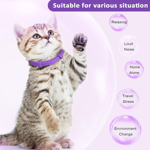 Weewooday 5 Set Calming Collar for Cats, Adjustable Waterproof Collars to Reduce Anxiety with 5 Pet ID Pendants (Purple)