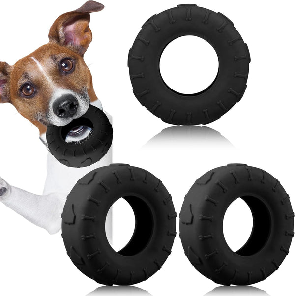 Leitee 3 Pieces Tire Dog Chew Toy, Indestructible Rubber Treat Dispenser for Small to Medium Dogs