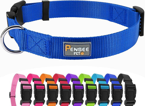 Blue Dog Collar Basic Adjustable, Breathable Quick Release Nylon Pet Collar for Puppy Small Medium Large Dogs