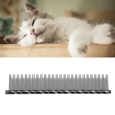 Pet Comb Dog Grooming Tool with Long and Short Teeth for Comfortable Pet Hair Removal, Black
