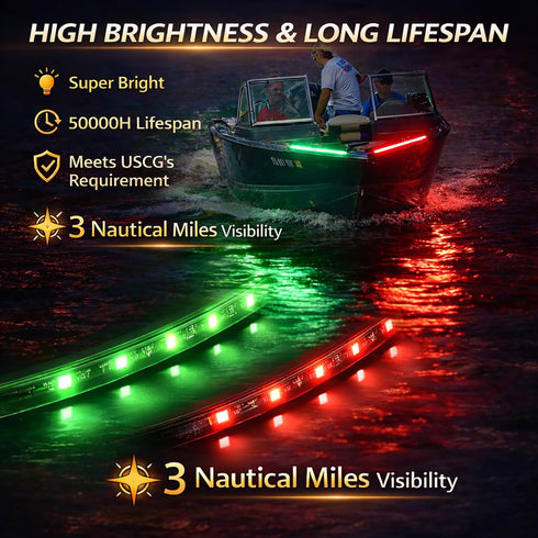 12V, Red and Green Boat Navigation Lights, LED Boat Lights Waterproof, Bow Light for Boats LED Marine Running Light