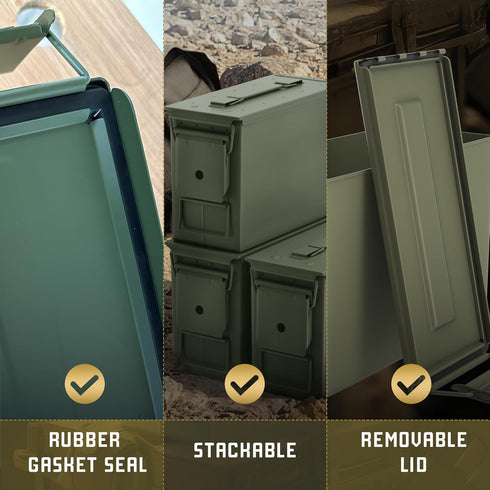 50 Cal Ammo Can M2A2, Steel Waterproof Metal Box for Storage, Military Spec Certified Utility Dry Ammo Box